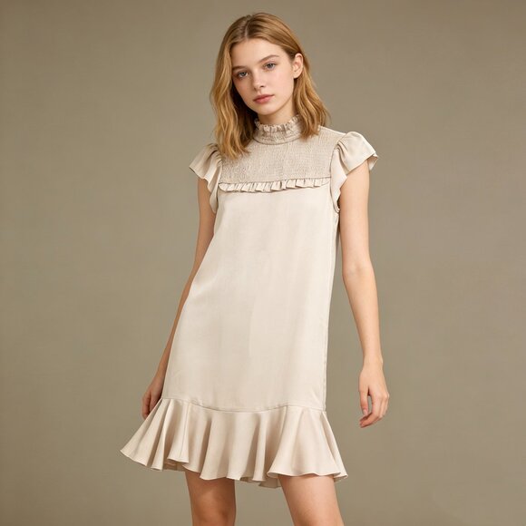 $515 NWOT See By Chloé Ruffled Knee length Dress Size 40 Khaki
